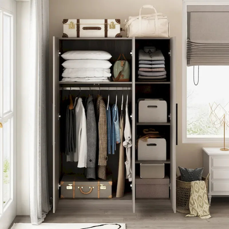 70.  H x 47.2  W Wardrobe Cabinet Armoire Three Doors In White Closet