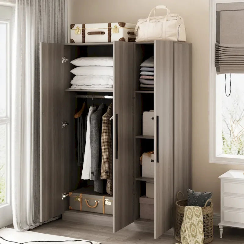 70.  H x 47.2  W Wardrobe Cabinet Armoire Three Doors In White Closet
