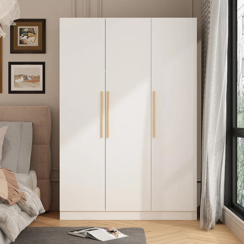 70.  H x 47.2  W Wardrobe Cabinet Armoire Three Doors In White Closet