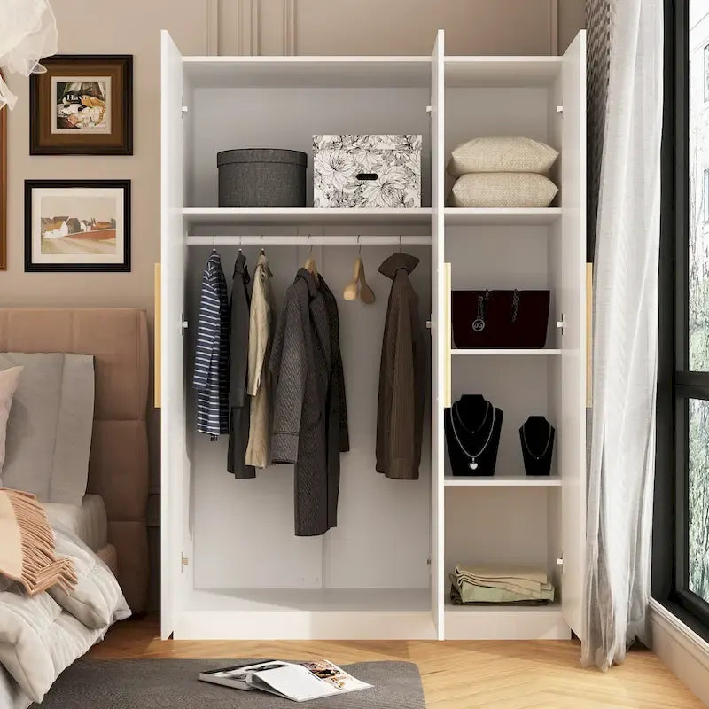 70.  H x 47.2  W Wardrobe Cabinet Armoire Three Doors In White Closet