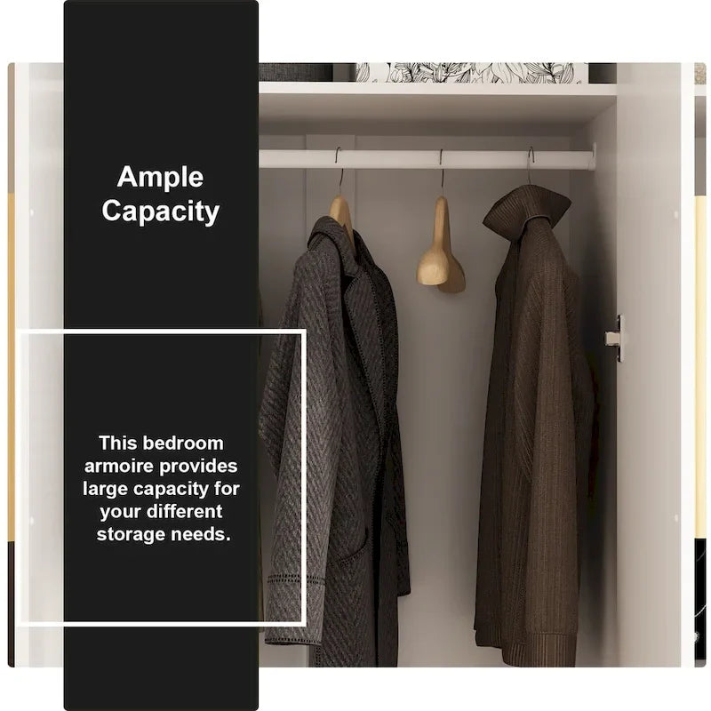 70.  H x 47.2  W Wardrobe Cabinet Armoire Three Doors In White Closet