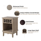 COZAYH Retro Rustic Nightstand Solid Fir End Table Side Table with Hand Carved Front and Open Shelf for Boho, Farmhouse