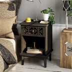 COZAYH Retro Rustic Nightstand Solid Fir End Table Side Table with Hand Carved Front and Open Shelf for Boho, Farmhouse