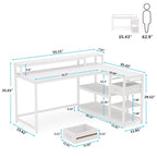 Modern L Shaped Computer Desk with Drawer and storage shelf