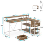 Modern L Shaped Computer Desk with Drawer and storage shelf