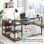 Modern L Shaped Computer Desk with Drawer and storage shelf