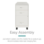 Space Solutions 18 Deep 3 Drawer Mobile Metal Cabinet, Pearl White