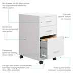 Space Solutions 18 Deep 3 Drawer Mobile Metal Cabinet, Pearl White