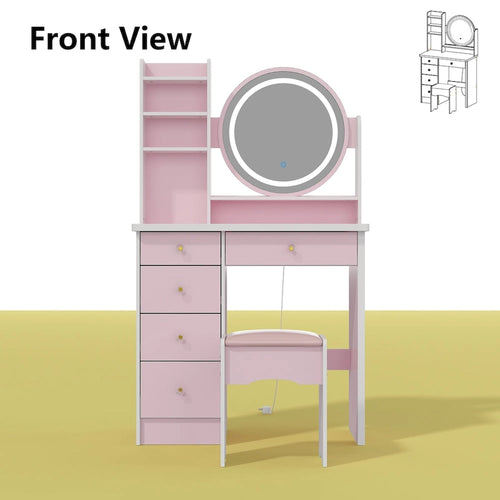 31.5  Wide Makeup Vanity Set with Stool, Mirror,3 Color Light - 31.5 W