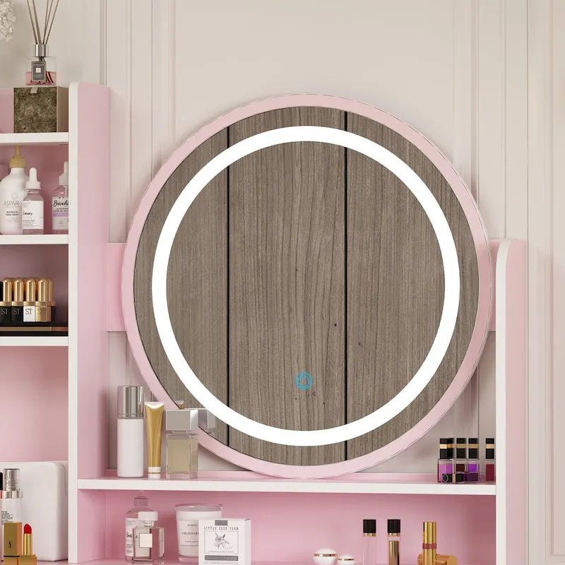 31.5  Wide Makeup Vanity Set with Stool, Mirror,3 Color Light - 31.5 W