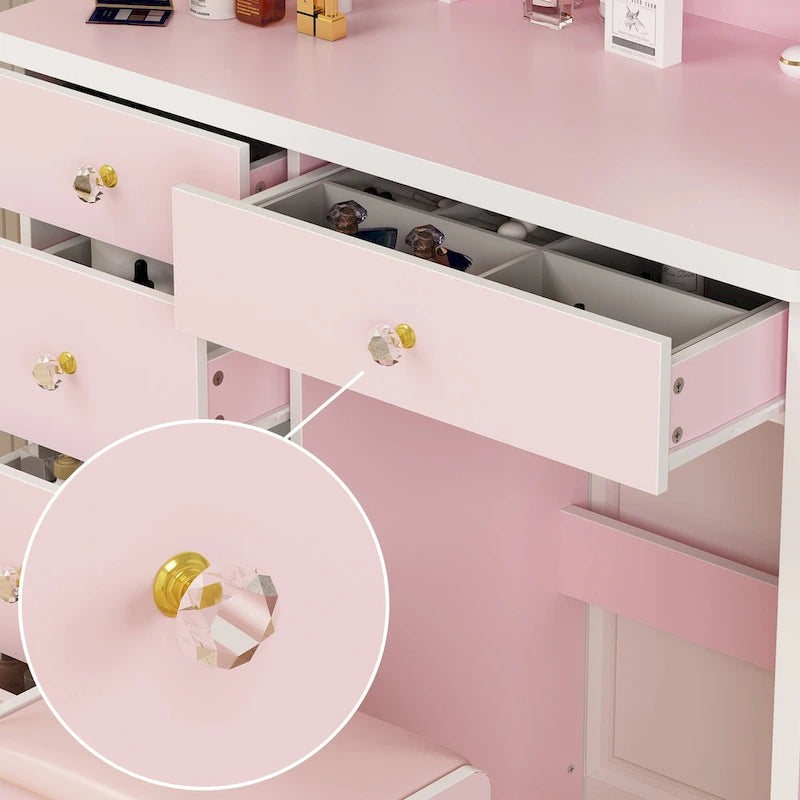 31.5  Wide Makeup Vanity Set with Stool, Mirror,3 Color Light - 31.5 W