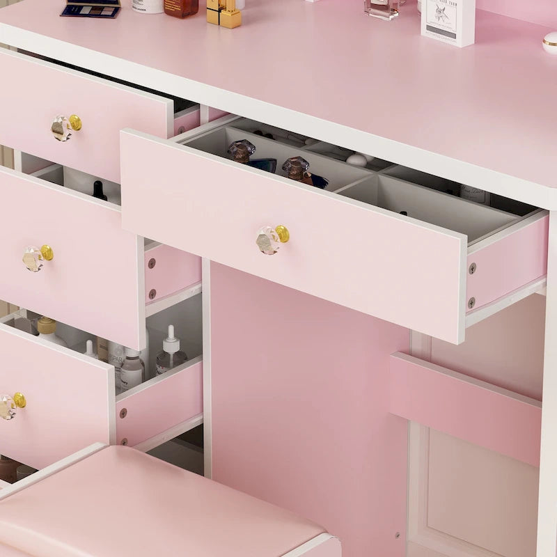 31.5  Wide Makeup Vanity Set with Stool, Mirror,3 Color Light - 31.5 W
