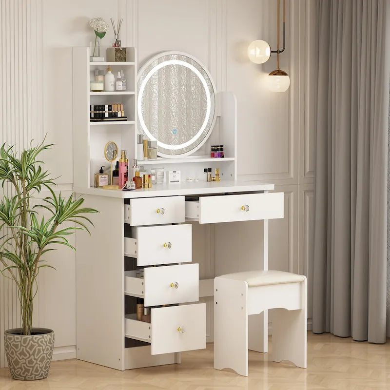 31.5  Wide Makeup Vanity Set with Stool, Mirror,3 Color Light - 31.5 W
