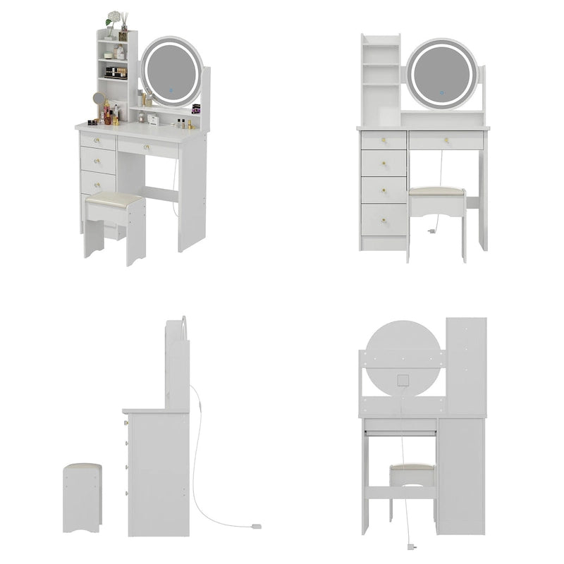 31.5  Wide Makeup Vanity Set with Stool, Mirror,3 Color Light - 31.5 W