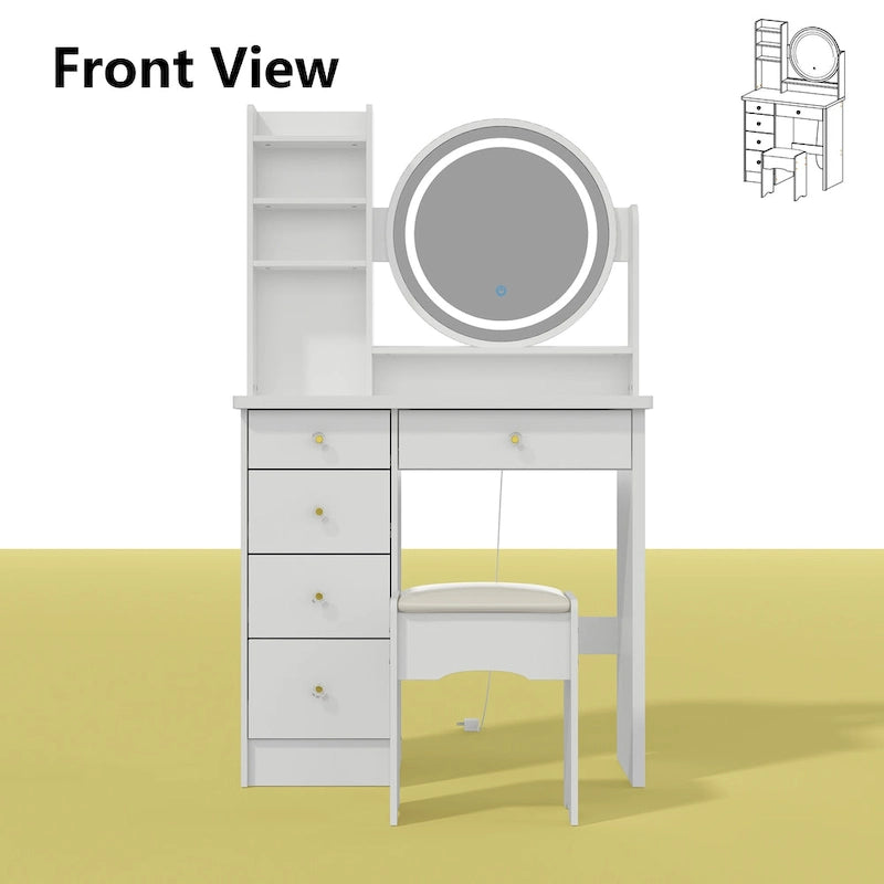 31.5  Wide Makeup Vanity Set with Stool, Mirror,3 Color Light - 31.5 W