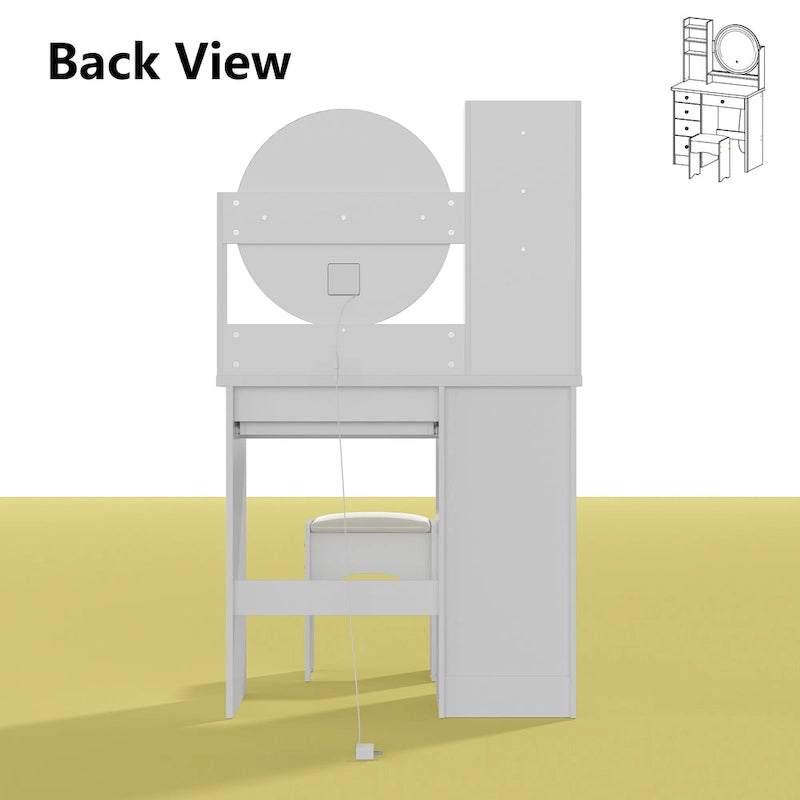 31.5  Wide Makeup Vanity Set with Stool, Mirror,3 Color Light - 31.5 W