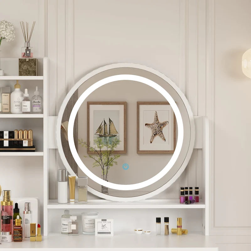 31.5  Wide Makeup Vanity Set with Stool, Mirror,3 Color Light - 31.5 W