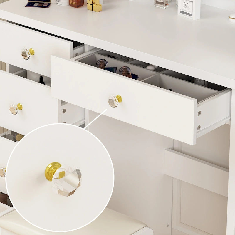 31.5  Wide Makeup Vanity Set with Stool, Mirror,3 Color Light - 31.5 W