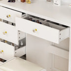 31.5  Wide Makeup Vanity Set with Stool, Mirror,3 Color Light - 31.5 W