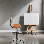 Adjustable Rolling Work Stool with Faux Leather Seat and Foldable Footrest, Versatile Stool for Home Office, Vanity,