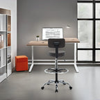 Adjustable Rolling Work Stool with Faux Leather Seat and Foldable Footrest, Versatile Stool for Home Office, Vanity,