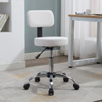 Adjustable Rolling Work Stool with Faux Leather Seat and Foldable Footrest, Versatile Stool for Home Office, Vanity,