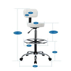Adjustable Rolling Work Stool with Faux Leather Seat and Foldable Footrest, Versatile Stool for Home Office, Vanity,