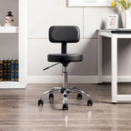 Adjustable Rolling Work Stool with Faux Leather Seat and Foldable Footrest, Versatile Stool for Home Office, Vanity,