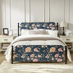 Diana Transitional 62 Floral Upholstered Platform Metal Bed Frame with Washable Slipcover by HULALA HOME