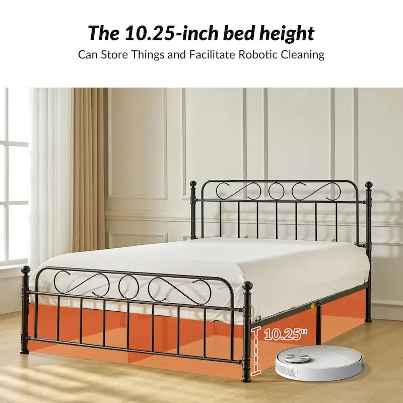 Diana Transitional 62 Floral Upholstered Platform Metal Bed Frame with Washable Slipcover by HULALA HOME