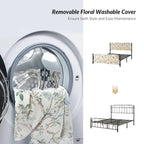 Diana Transitional 62 Floral Upholstered Platform Metal Bed Frame with Washable Slipcover by HULALA HOME