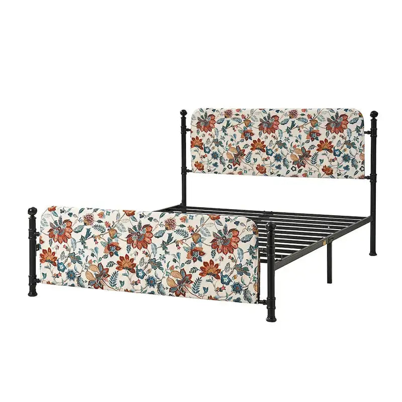 Diana Transitional 62 Floral Upholstered Platform Metal Bed Frame with Washable Slipcover by HULALA HOME