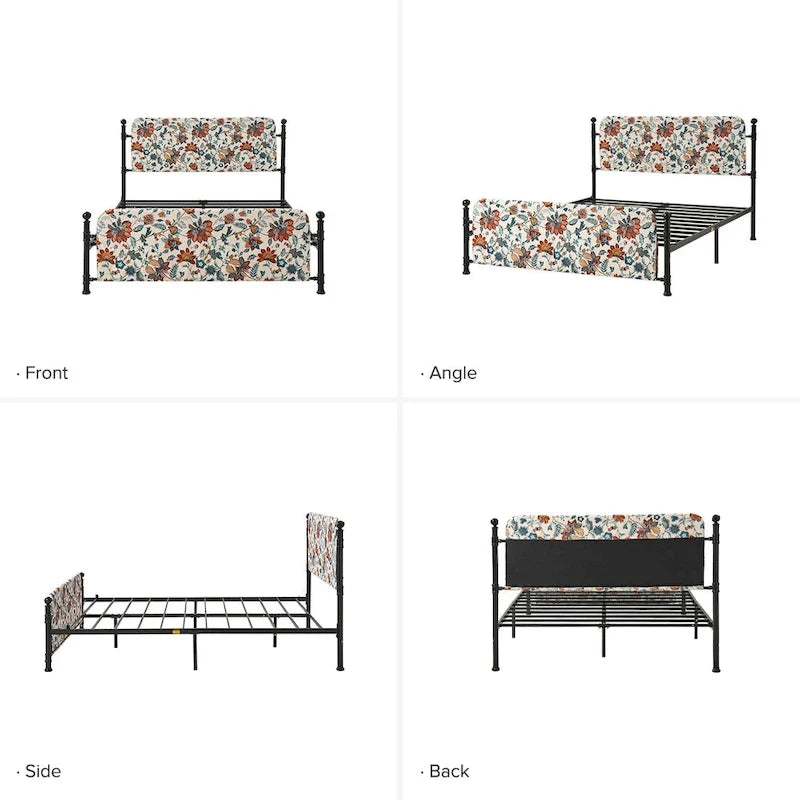Diana Transitional 62 Floral Upholstered Platform Metal Bed Frame with Washable Slipcover by HULALA HOME