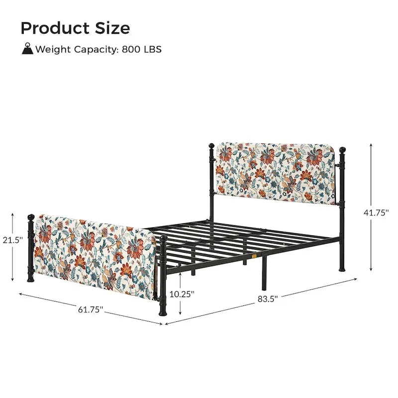 Diana Transitional 62 Floral Upholstered Platform Metal Bed Frame with Washable Slipcover by HULALA HOME