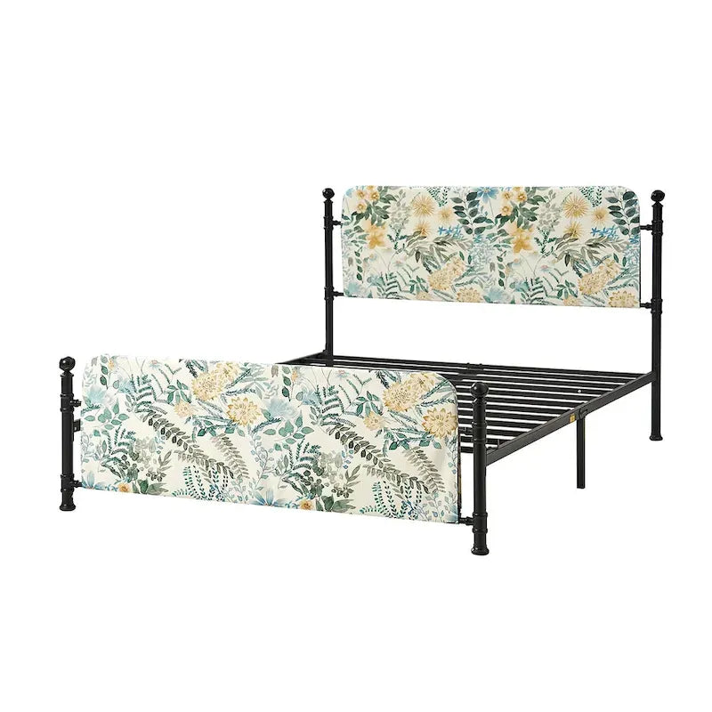 Diana Transitional 62 Floral Upholstered Platform Metal Bed Frame with Washable Slipcover by HULALA HOME