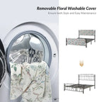 Diana Transitional 62 Floral Upholstered Platform Metal Bed Frame with Washable Slipcover by HULALA HOME