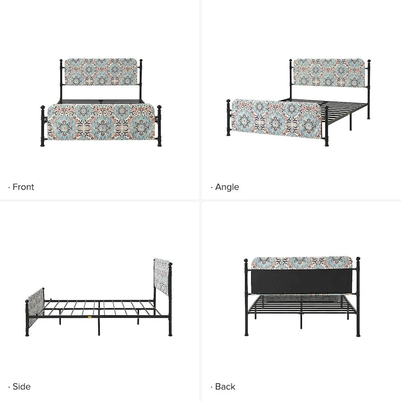 Diana Transitional 62 Floral Upholstered Platform Metal Bed Frame with Washable Slipcover by HULALA HOME
