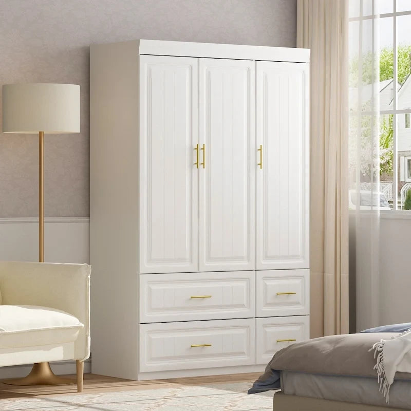 Modern Freestanding Wardrobe Armoire Closet High Cabinet Storage White - 93.7 H