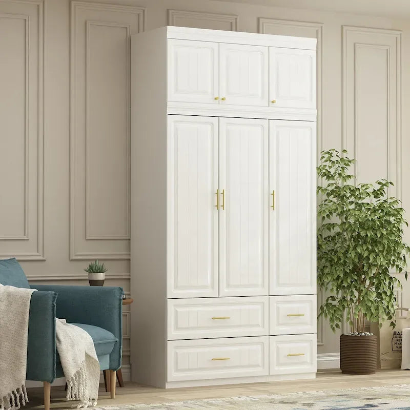 Modern Freestanding Wardrobe Armoire Closet High Cabinet Storage White - 93.7 H