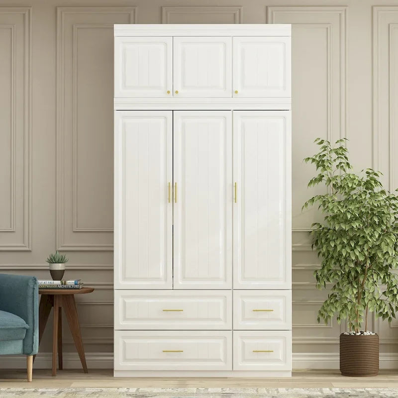 Modern Freestanding Wardrobe Armoire Closet High Cabinet Storage White - 93.7 H