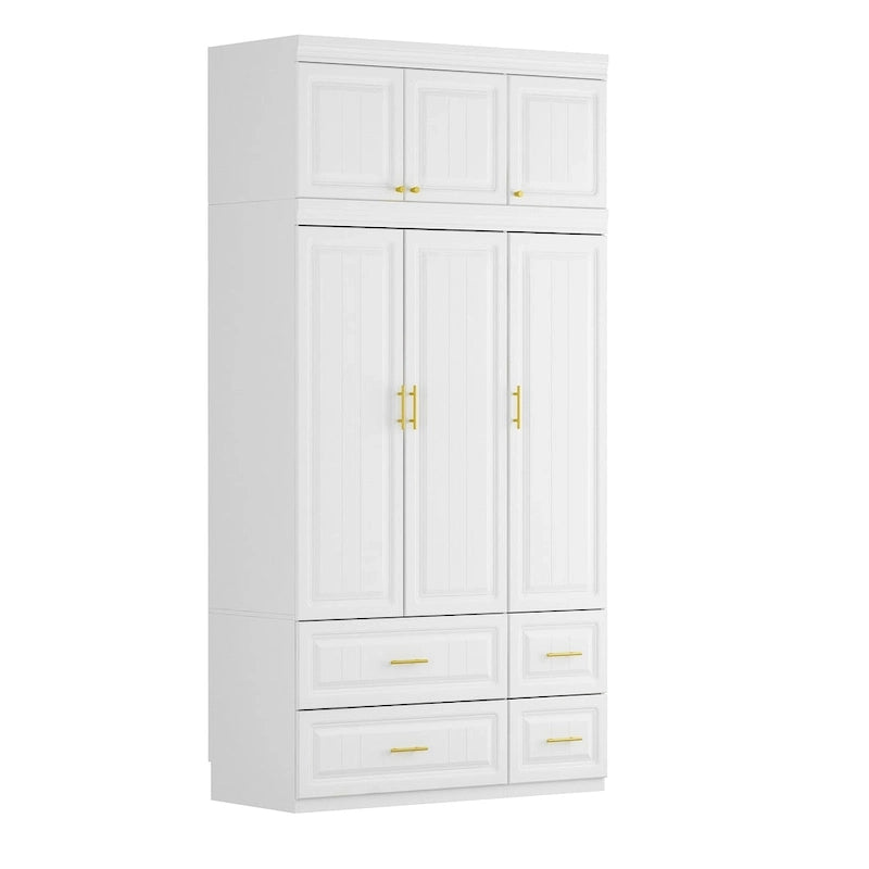 Modern Freestanding Wardrobe Armoire Closet High Cabinet Storage White - 93.7 H