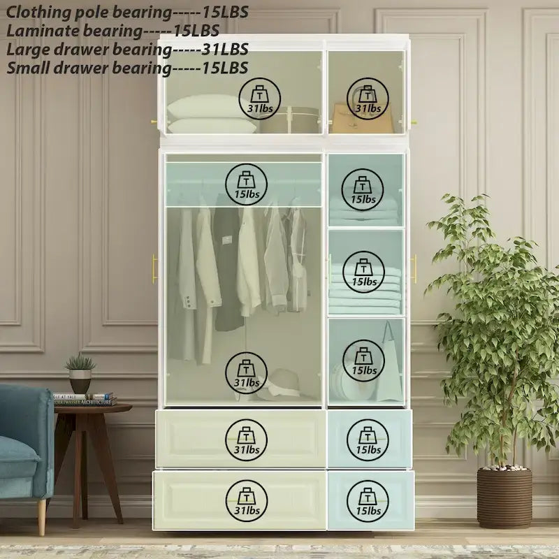 Modern Freestanding Wardrobe Armoire Closet High Cabinet Storage White - 93.7 H