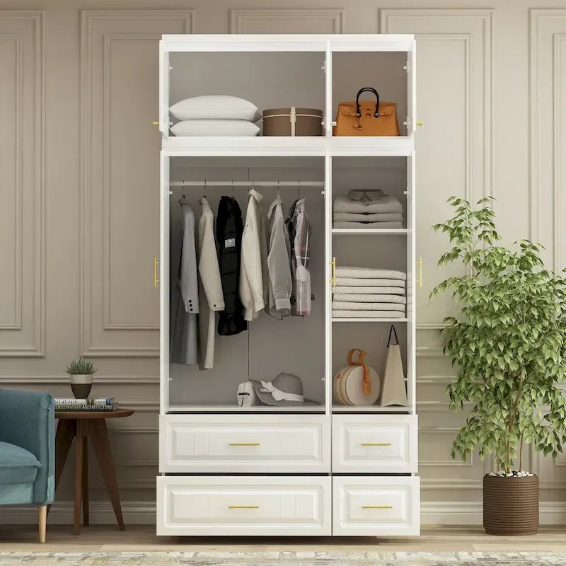 Modern Freestanding Wardrobe Armoire Closet High Cabinet Storage White - 93.7 H