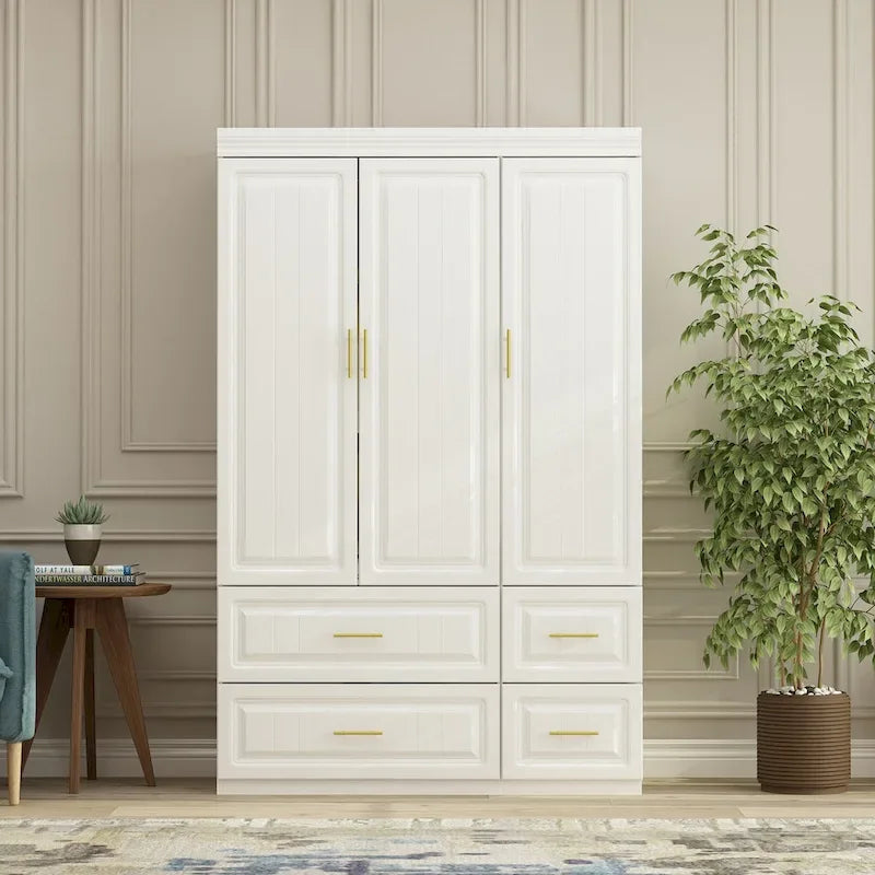 Modern Freestanding Wardrobe Armoire Closet High Cabinet Storage White - 93.7 H