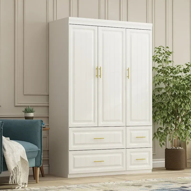 Modern Freestanding Wardrobe Armoire Closet High Cabinet Storage White - 93.7 H
