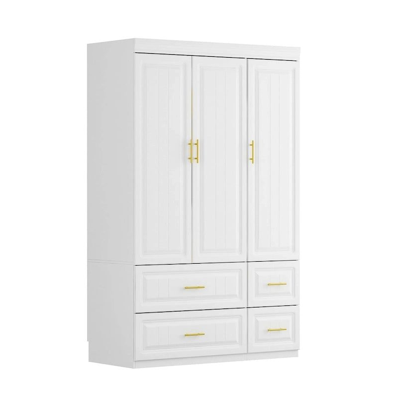 Modern Freestanding Wardrobe Armoire Closet High Cabinet Storage White - 93.7 H