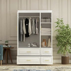 Modern Freestanding Wardrobe Armoire Closet High Cabinet Storage White - 93.7 H
