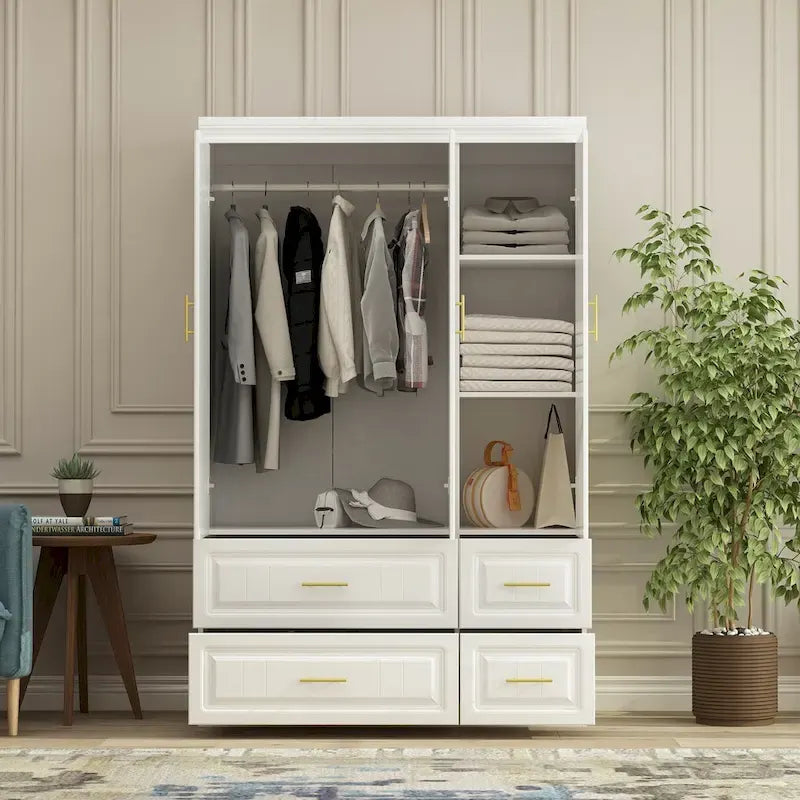 Modern Freestanding Wardrobe Armoire Closet High Cabinet Storage White - 93.7 H