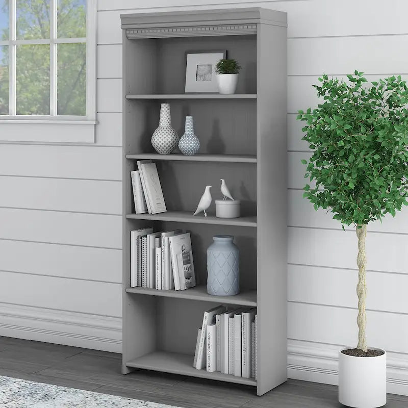 Fairview Antique White 5-shelf Bookcase - Antique - 29.57L x 12.09W x 68.94H