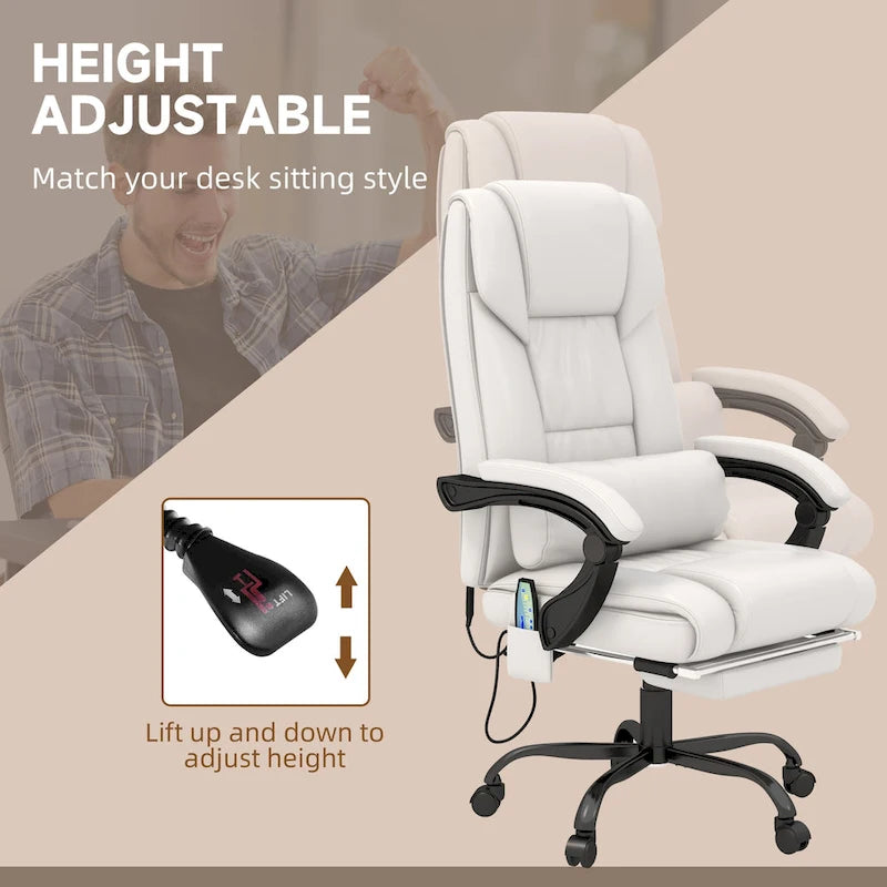 Vinsetto Office Desk Chair Recliner, Height Adjustable Movable Lumbar Support with 6-Point Vibrating Massage